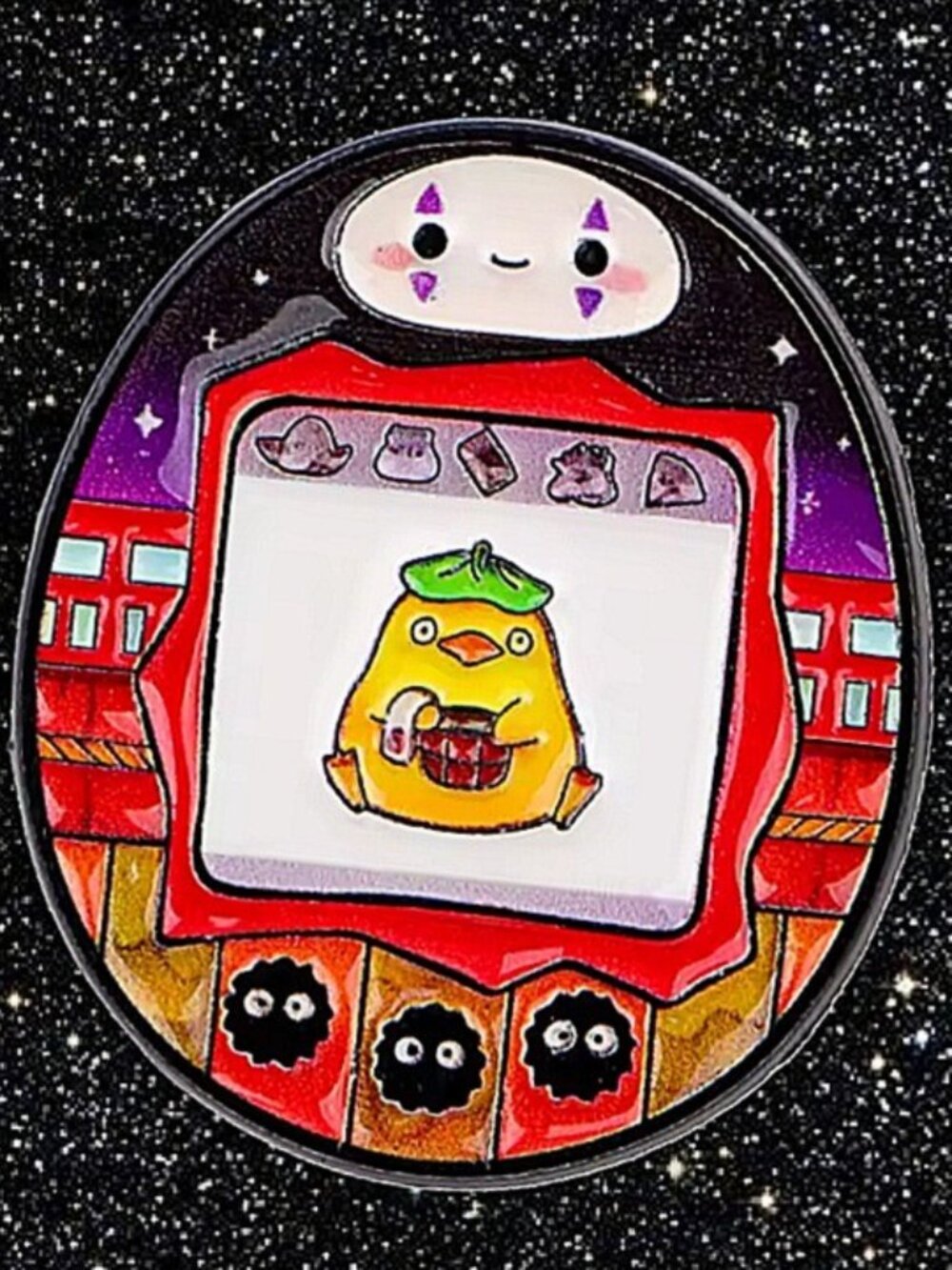 Studio Ghibli Tamagotchi-Style Pin – Spirited Away No-Face with Kappa Pet Enamel
